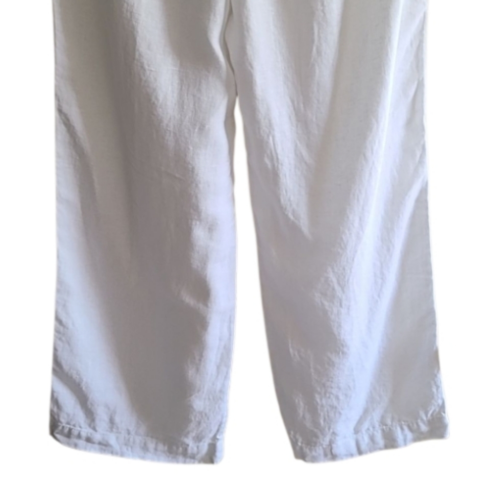 Athleta Cabo 100% Linen Wide Leg Pant White Activewear Elastic Tie Waist Size 8 - Picture 14 of 17